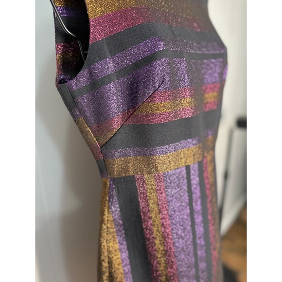 Diane Von Furstenberg Black Metallic Stripe Sleeveless Work Dress‎ Size 4 Purple - Picture 3 of 9